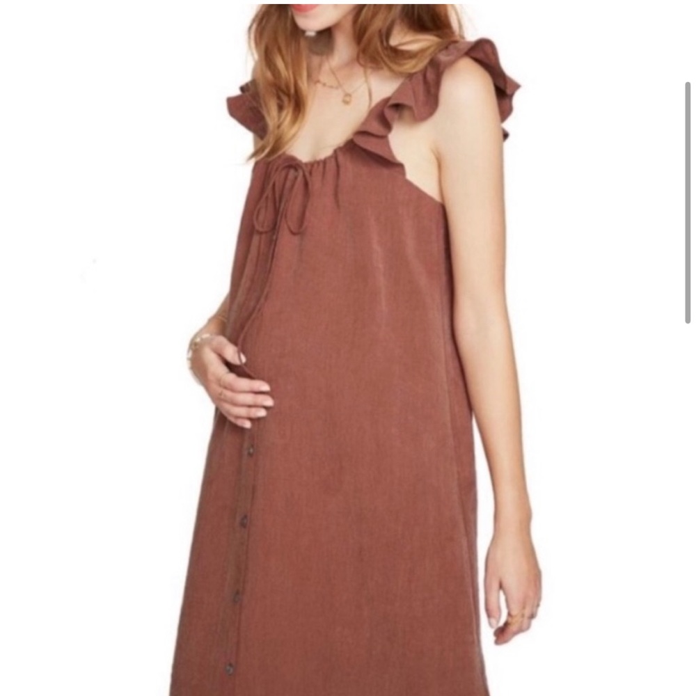 Hatch Rust Brown Ruffle Strap Midi Dress - Picture 3 of 6
